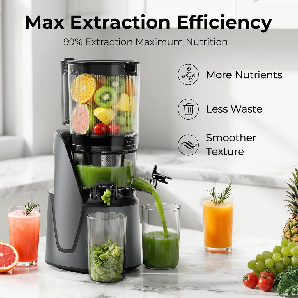 EanOruus Juicer Machines, 3-in-1 Cold Press Juicer with 6.5" Extra Large Chute, 100oz Large Capacity, AC Motor, Makes Juice, Nut Milk & Sorbet, Bright White
