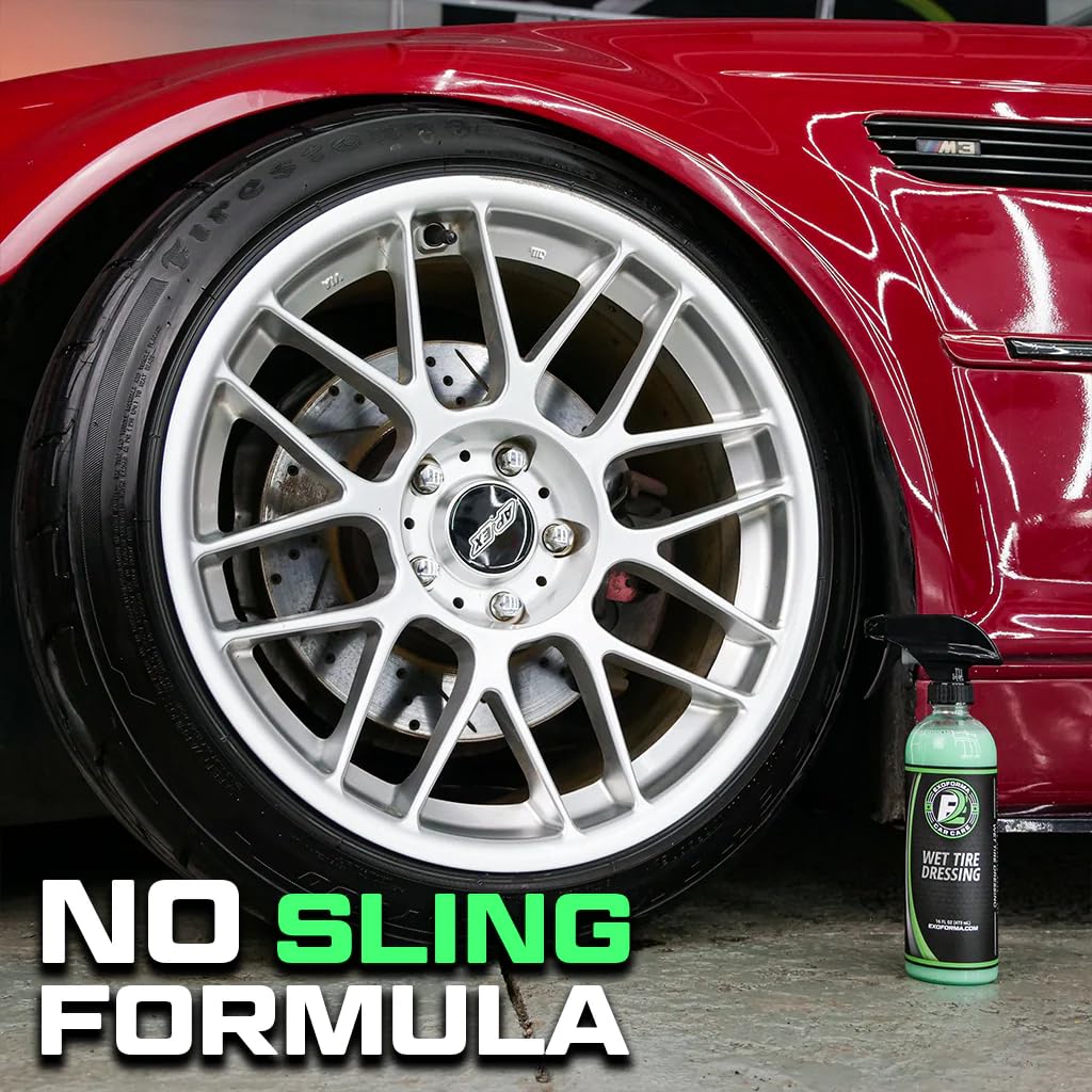 ExoForma Wet Tire Dressing Spray - Extremely High Shine Tire Dressing for That Wet Look - No Sling, Non-Greasy Silicone Formula with UV Protection - Easy to Apply, Minimal Cure Time - 16 fl oz