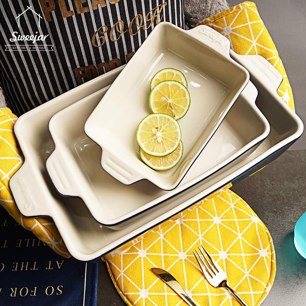 Sweejar Ceramic Bakeware Set, Rectangular Baking Dish for Oven Lasagna Pans for Cooking, Kitchen, Cake Dinner, Banquet and Daily Use, 11.8 x 7.8 x 2.76 Inches of Casserole Dishes (Beige)