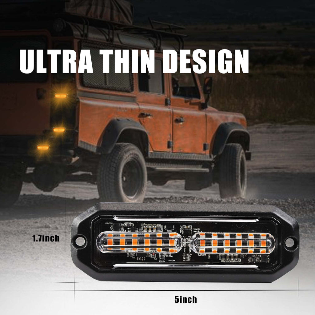 WINECO Amber led strobe lights for trucks 8pcs 12-LED Surface Mount Flashing Strobe Lights kit for Trucks Car Vehicles LED Mini Grille Grill Strobe Light Head Emergency Hazard Warning lights