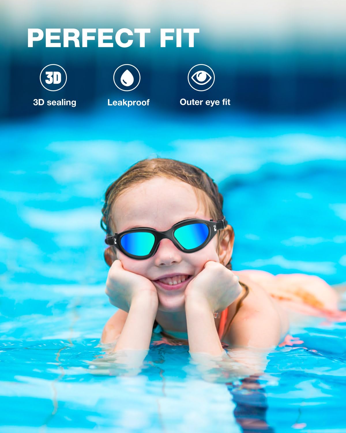 ZIONOR Kids Swim Goggles, G1MINI SE No Leak Anti-Fog Goggles for Kids 6-14, Soft Silicone Comfort Fit, Easy Adjust Strap