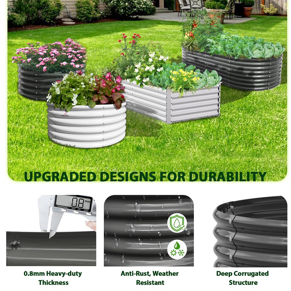 A ANLEOLIFE 2-Pack 3ft x 24” Tall Galvanized Raised Garden Beds Outdoor, Round Metal Planter Box for Planting Vegetables Flowers Herb, Anti-Rust & Easy-Setup, Quartz Grey