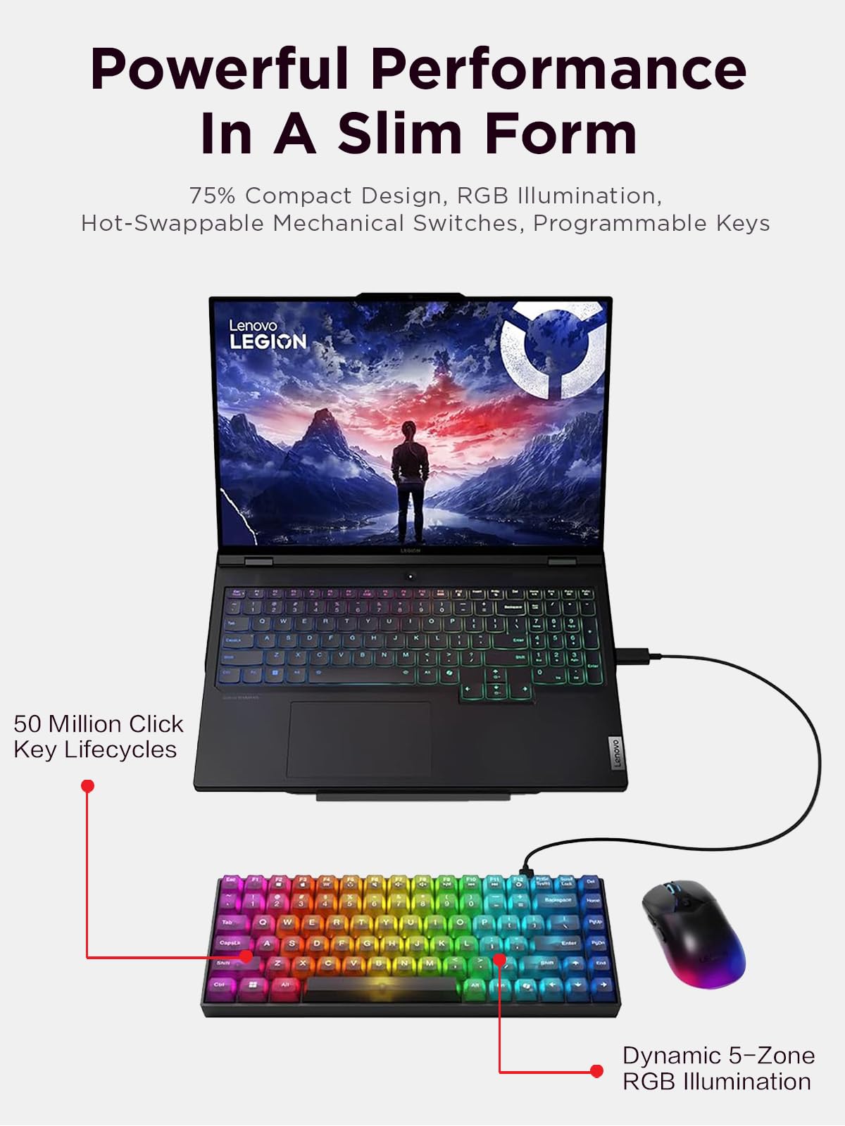 Lenovo Legion KM310 RGB Wired Gaming Keyboard & Mouse Combo - K310 Keyboard w/Silent Operation & Compact Water-Resistant Design - M300S Mouse with 8000 Adjustable DPI, 220 IPS, 6 Programmable Buttons