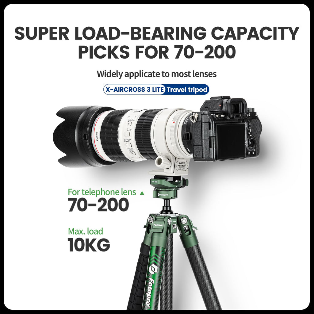 Fotopro 60" Camera Tripod, Carbon Fiber Travel Tripod with 360° Ball Head, Ultralight 2.1lbs, 22lbs Load, Quick Lock, Folds to 14.3" Carry-On, for DSLR Mirrorless Cameras, X-Aircross 3 Blue