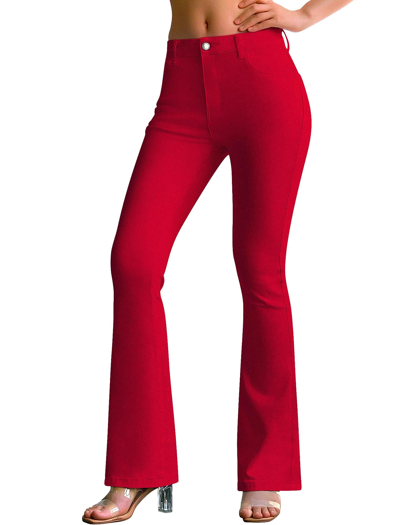 roswear Women's Trendy Stretchy Flare Jeans Mid Rise Bootcut Curvy Denim Pants