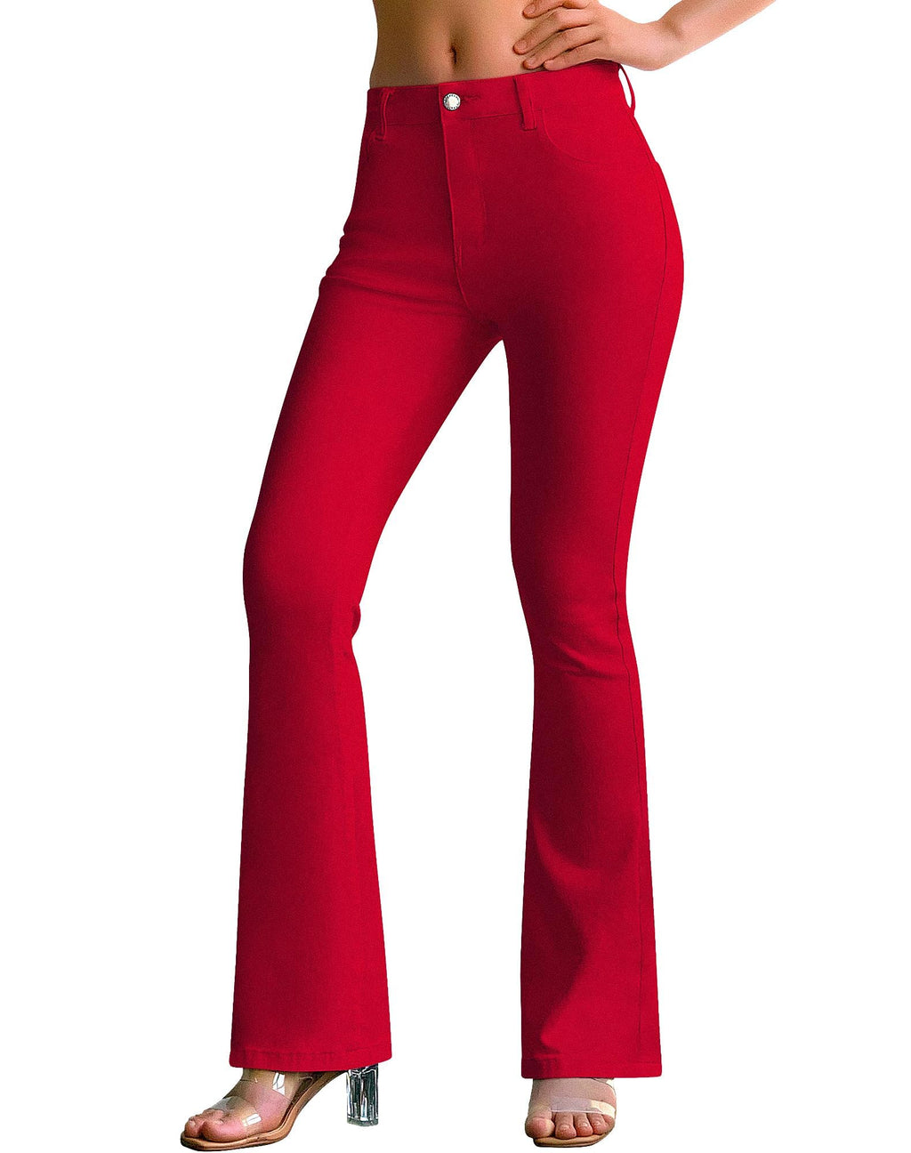 roswear Women's Trendy Stretchy Flare Jeans Mid Rise Bootcut Curvy Denim Pants