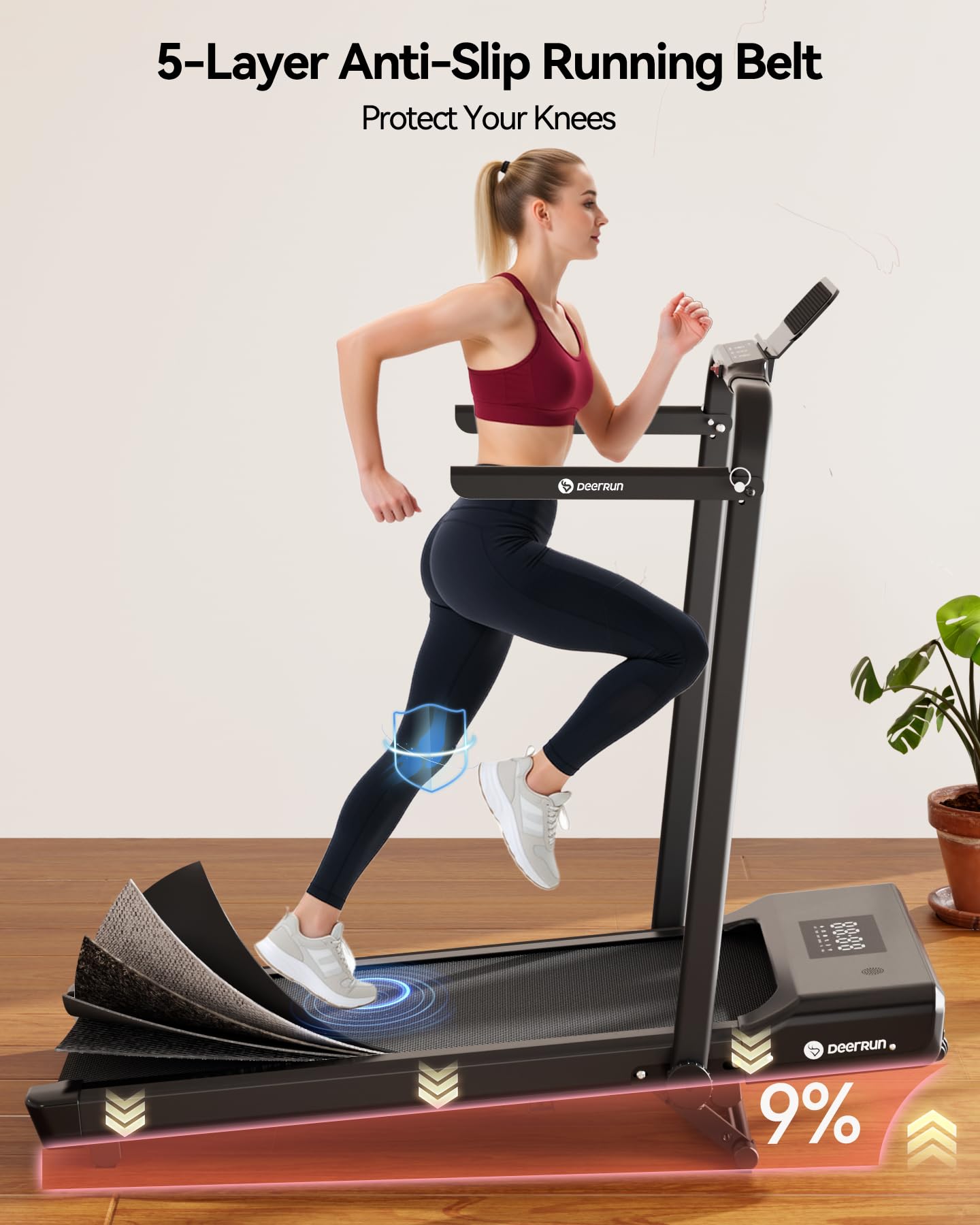 DeerRun Walking Pad Treadmill with Incline and Handle Bar, 4-in-1 Foldable Under Desk Treadmills for Home Small or Office, 300 lbs Capacity 3.0 HP Folding Portable Walking Pad with APP