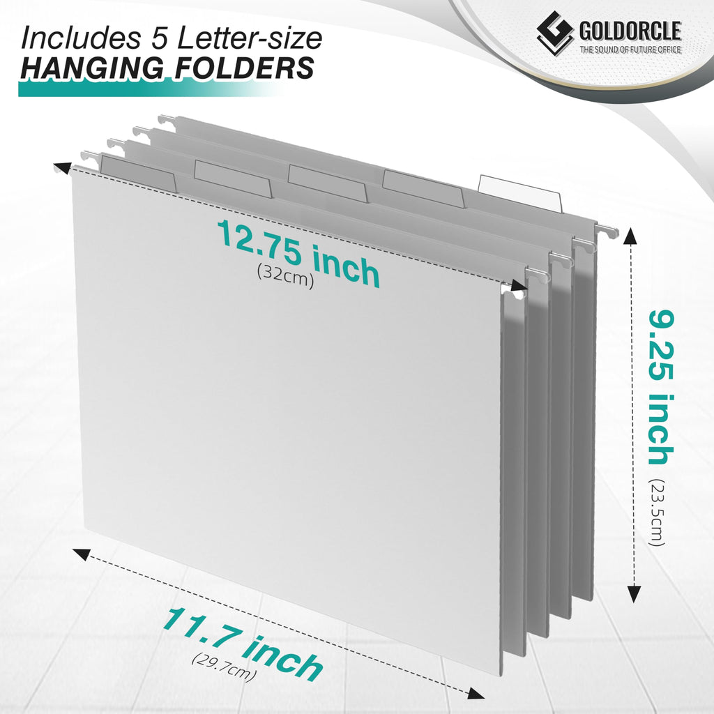 Hanging File Organizer, Letter-Size File Holder Filing Box with 5 Hanging Folders, Metal Mesh Desk File Folder Storage(No Assembly Required) (Blue, with 5 Grey Folders)