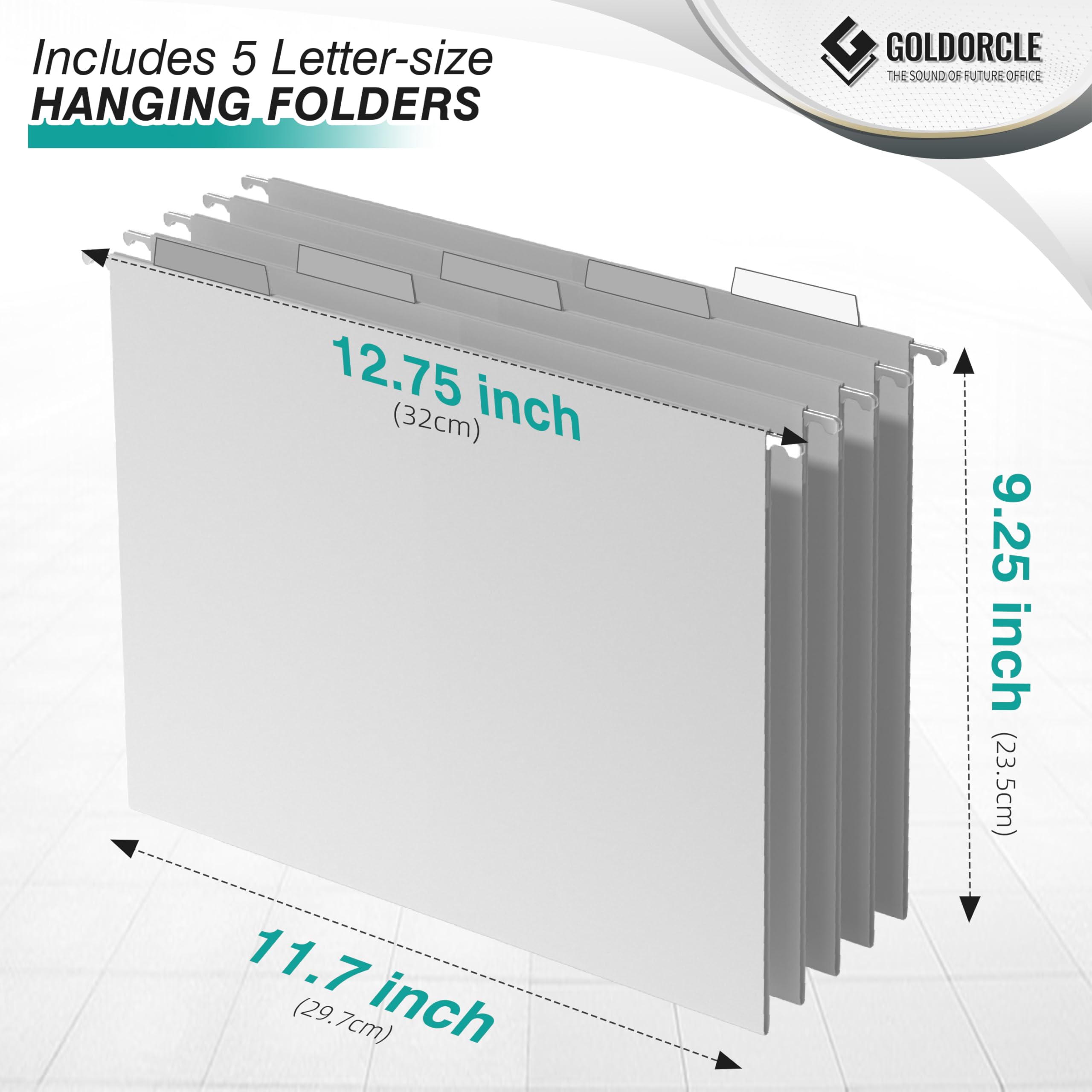 Hanging File Organizer, Letter-Size File Holder Filing Box with 5 Hanging Folders, Metal Mesh Desk File Folder Storage(No Assembly Required) (Blue, with 5 Grey Folders)