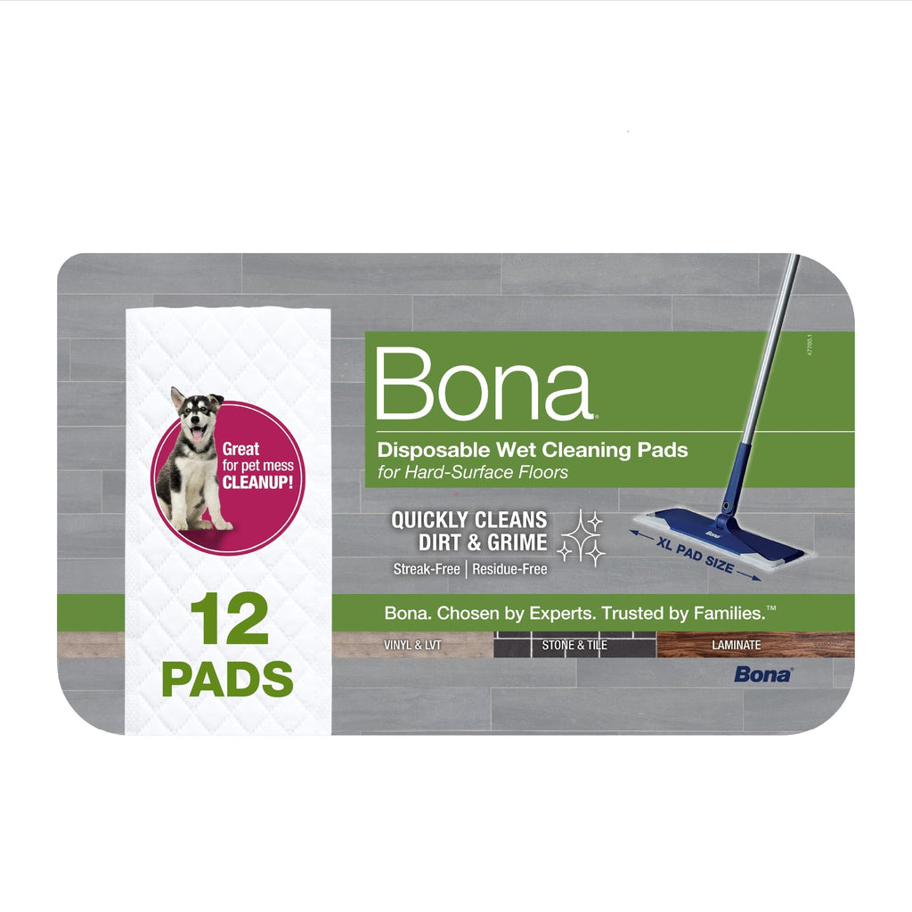 Bona® Disposable Wet Cleaning Pads for Hard-Surface Floors, Lemon Mint Scent 12 Count (Pack of 1)