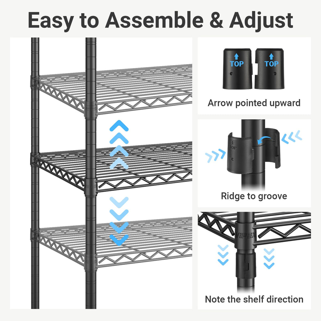 VIPEK Classic V6 Heavy Duty Clothes Rack, 7-Tier Garment Rack with Adjustable Shelves, Portable Closet Organizer with 4 Hanging Rods, Space-Saving, 850lbs Capacity, 68.9" L x 15.7" W x 76.4" H, Black