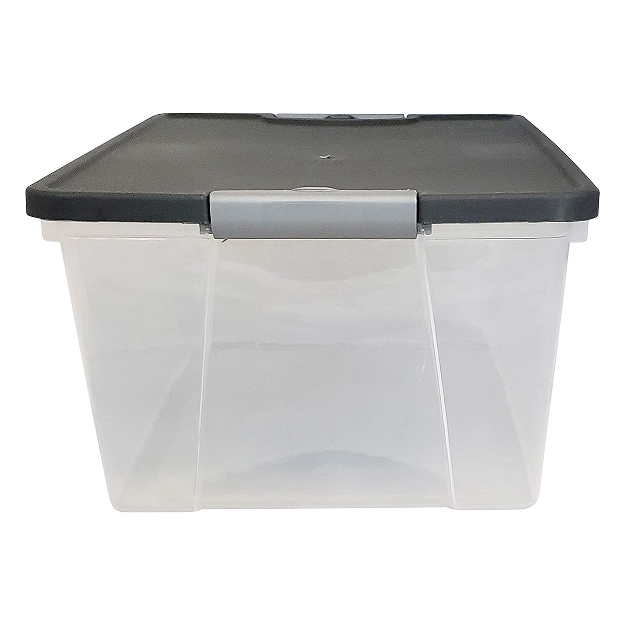 HOMZ 4-Pack Secure Latch, Clear Plastic Storage Organizer Bins, 15 Quart, Gray Lid - Stackable Container Boxes for Bedroom, Bathroom, Garage, and Office Organization