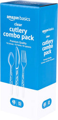 Amazon Basics Disposable Clear Plastic Cutlery, Premium Quality, BPA-Free, Sturdy, 48 Count Combo Pack: 16 Forks, 16 Spoons and 16 Knives