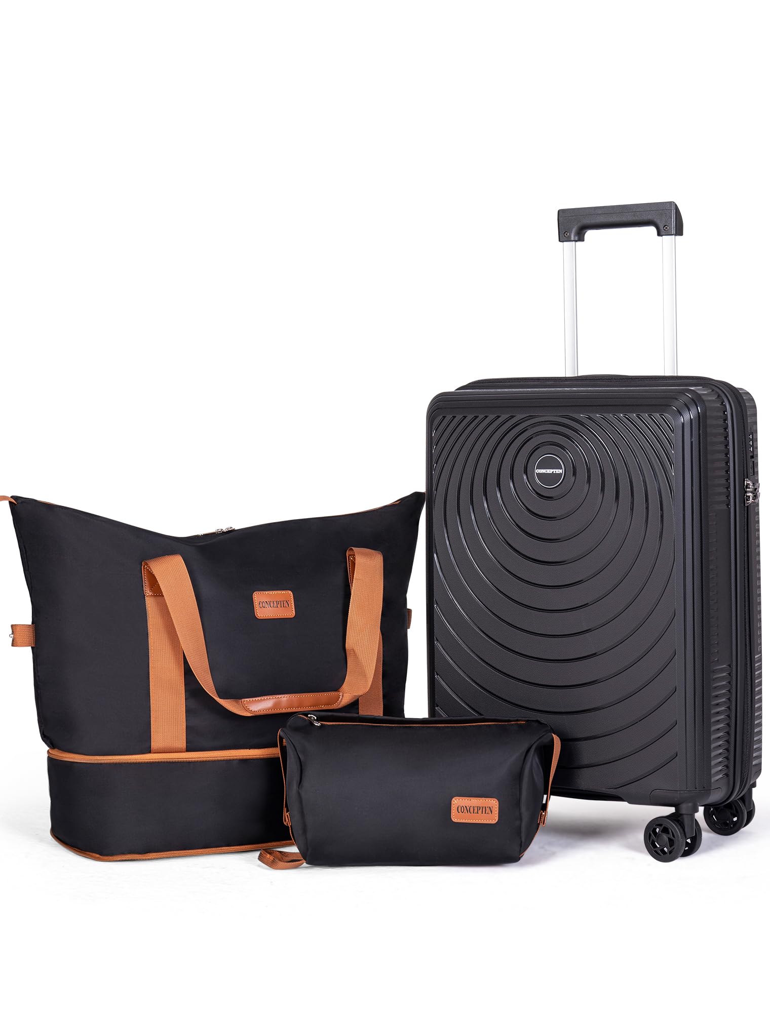 CONCEPTEN Luggage Sets,Suitcases with Wheels, Hardshell Suitcase Set, PP Carry on Luggage Set with TSA Lock, Travel Luggage (Black, Bag Type)