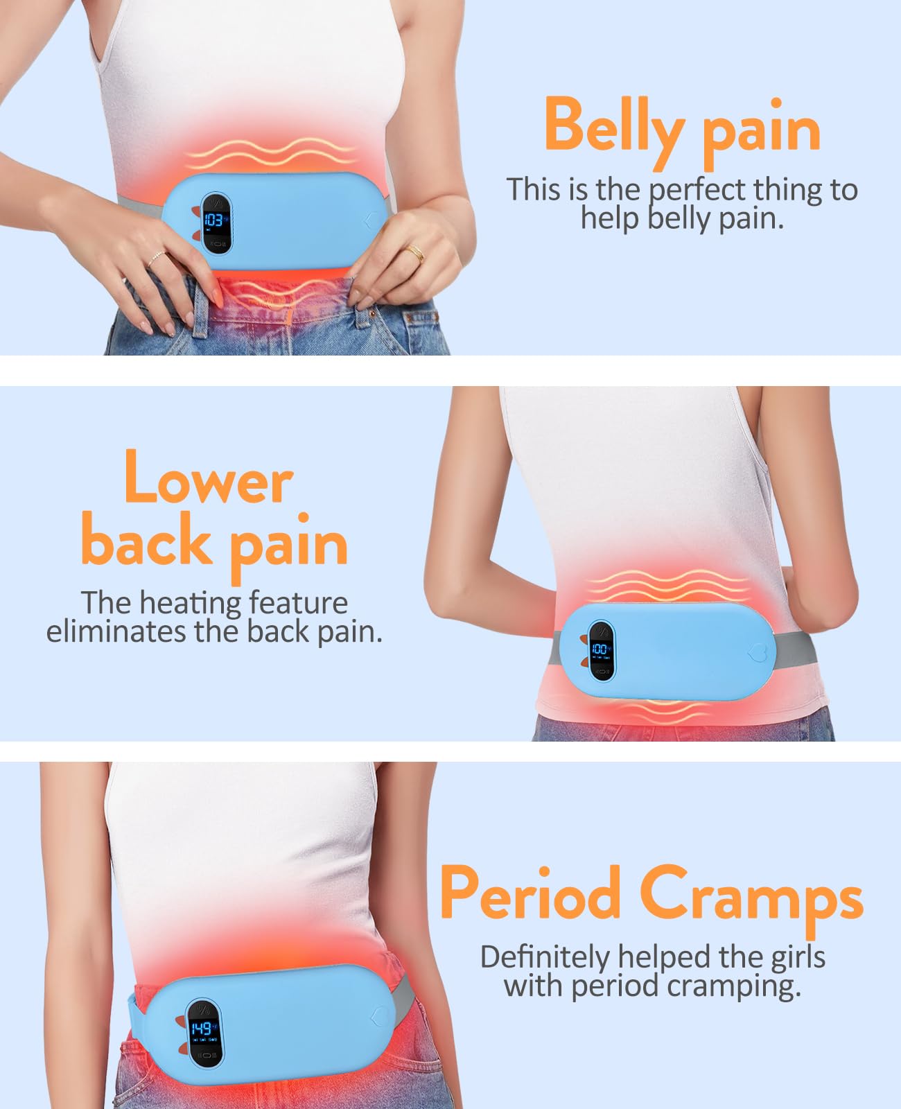 Electric Heating Pad, Portable Cordless Menstrual Heating Pad with 6 Heat Levels and 6 Massage Modes, Fast Large Heating Belly Wrap Belt for Cramps, Back Pain Relief Gifts for Women Girls Her