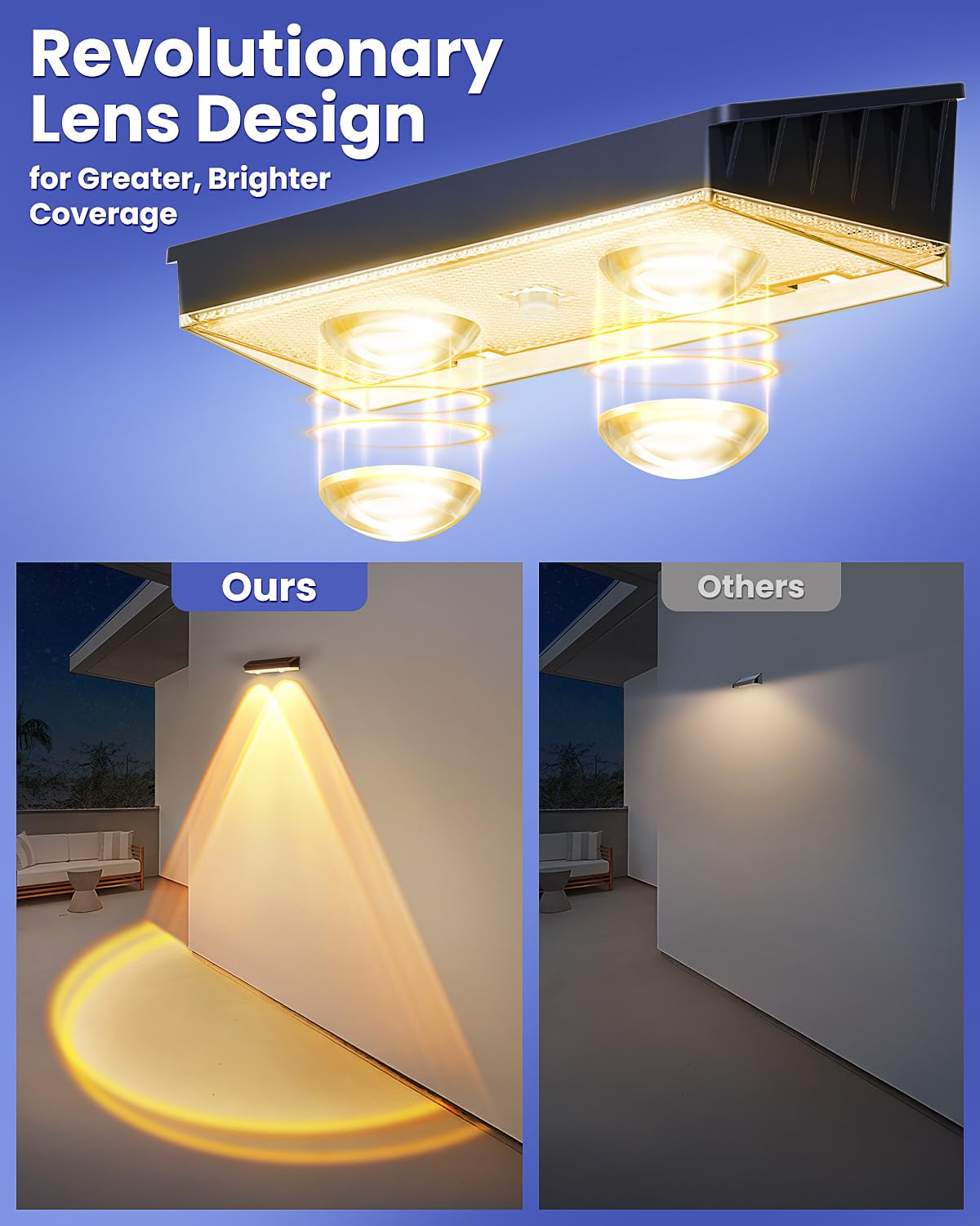 Solar Fence Lights Outdoor, 2 Pack Warm/Neutual/Cool White Fence Solar Lights with 2 LED, IP65 Waterproof, Backyard Patio Decor for Deck, Wall, Railing, Pool, Stair
