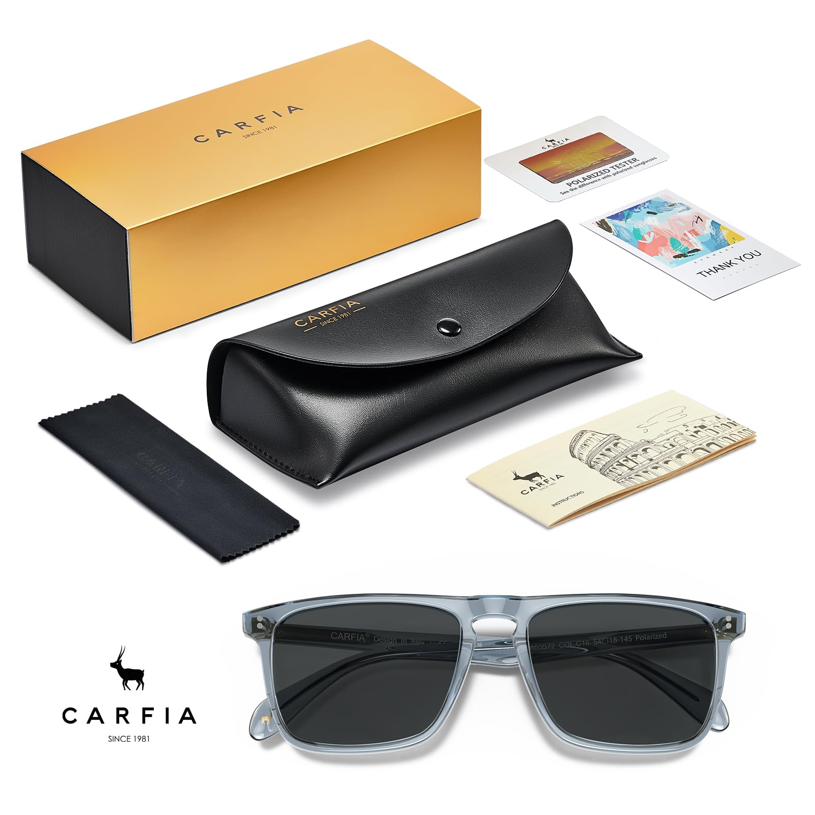 CARFIA Retro Polarized Sunglasses for Men UV Protection Hand-crafted Acetate Frame Fashion Cool Sun Glasses CA53572
