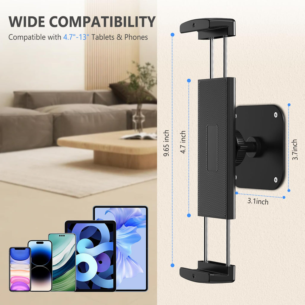 Tablet Wall Mount, Aluminum iPad Wall Mount Holder, 360° Rotation Adjustable Wall Holder Compatible with iPad Pro, Mini, Galaxy Tab, Surface Pro, Kindle, All 4.7-13" Tablets and Phones