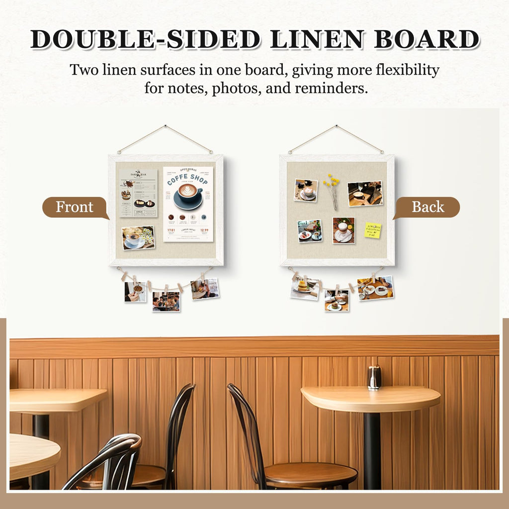 DOLLAR BOSS Black Cork Board with Linen Double-Sided 16''X 12'', Black Cork Boards for Walls, Wood Frame Bulletin Board Hanging Pin Board, Cork Board for Office Home School 1-Pack