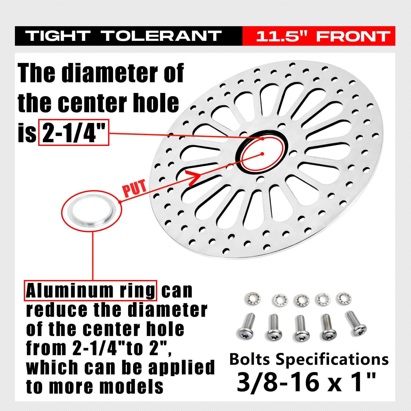 1 Piece Front Rotor and 1 Piece Rear Rotor 11.5'' set for Harley Davidson Touring Softail Sportster Dyna Early Super Glide Motorcycle,Heat Dissipation Mirror-Polished Stainless Steel Rotors
