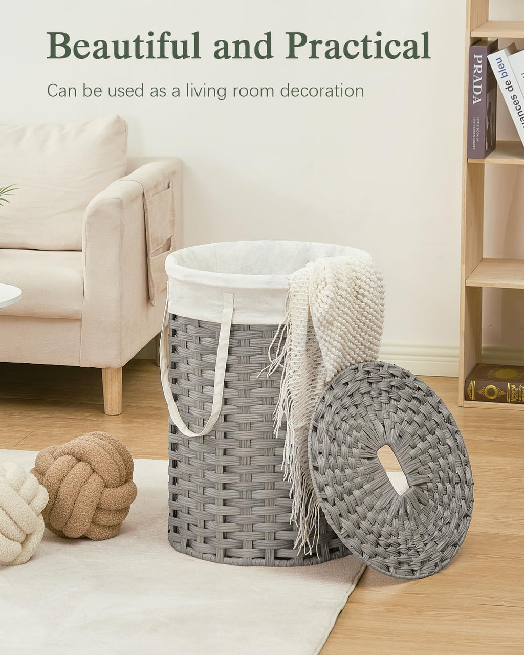 SETVSON Laundry Hamper with Lid Laundry Basket with Lid 19.0 Gal (72 L) Round Wicker Laundry Basket Handwoven Rattan Basket with Lid Removable Bag 2 Mesh Bags Handles for Living Room Bathroom Black