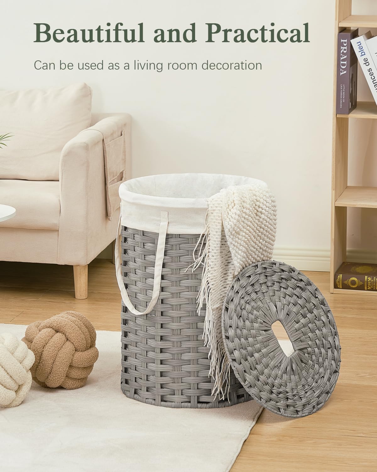 SETVSON Laundry Hamper with Lid Laundry Basket with Lid 19.0 Gal (72 L) Round Wicker Laundry Basket Handwoven Rattan Basket with Lid Removable Bag 2 Mesh Bags Handles for Living Room Bathroom Black
