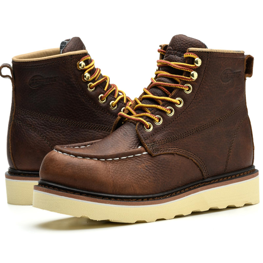 Work Boots for Men - 6 Inch Wedge Soft Toe Mens Work Boots, Waterproof Construction Work Shoes