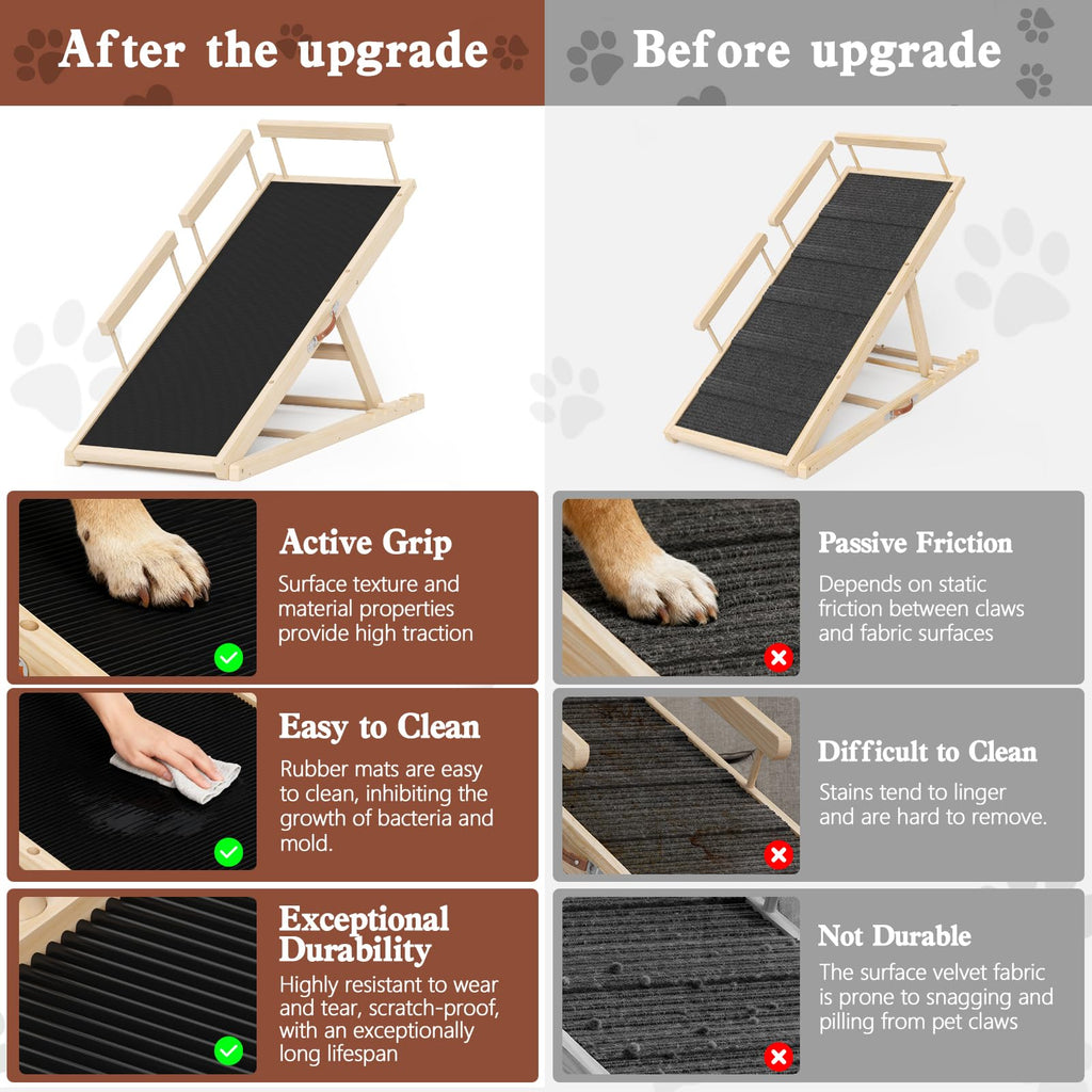 Dog Ramp for Couch, Wooden Pet Ramps 39.37" Long Adjustable 12"-20.47" Folding Puppy Ramps with Anti-Slip Rubber Mat, Dog Stairs for Small & Medium Older Dogs & Cats, up to 100lbs
