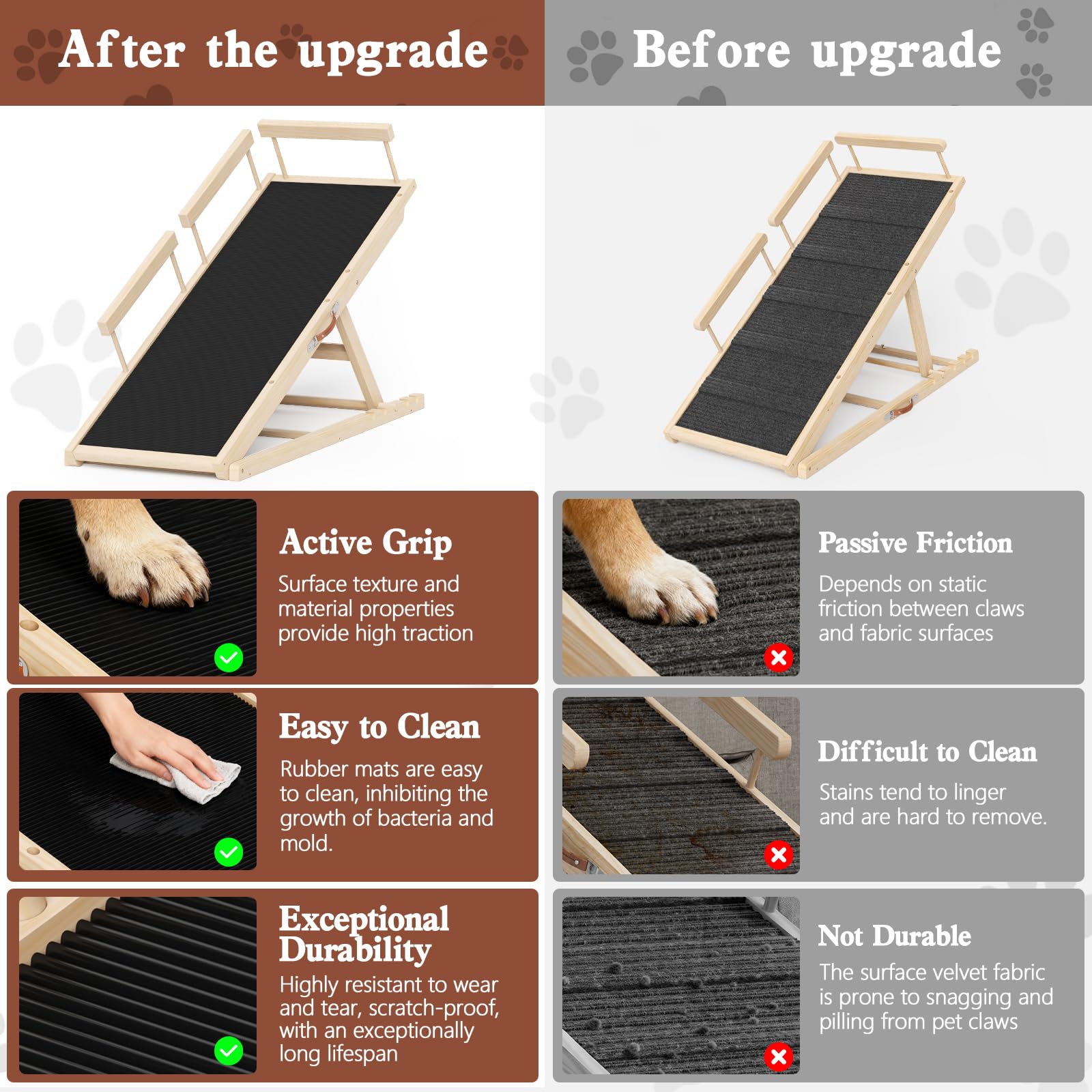 Dog Ramp for Couch, Wooden Pet Ramps 39.37" Long Adjustable 12"-20.47" Folding Puppy Ramps with Anti-Slip Rubber Mat, Dog Stairs for Small & Medium Older Dogs & Cats, up to 100lbs