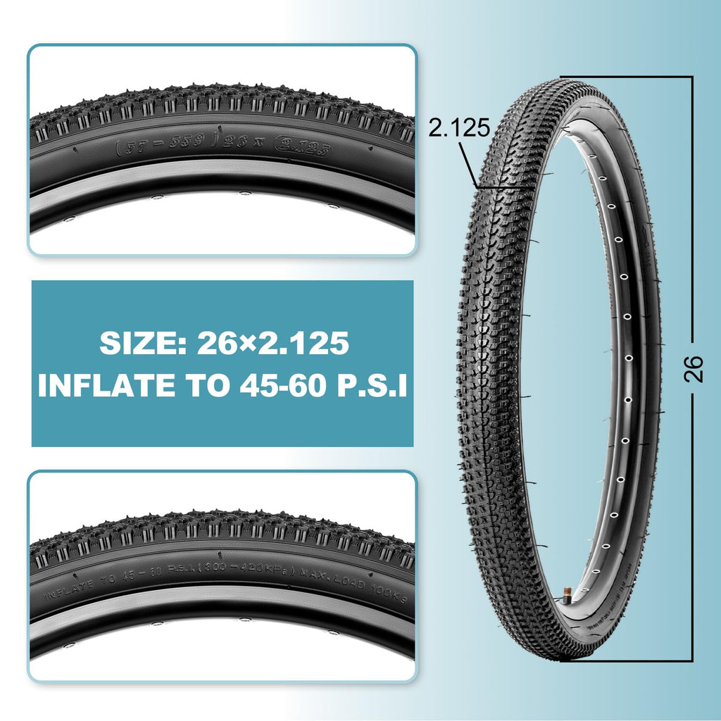 Hycline 2-Pack Mountain Bike Tires Set: 20/24/26/27.5-inch Folding Replacement High-Performance Wear-Resistant Bicycle Tires and Pair Inner Tubes with Tire Levers for MTB Off-Road Bike