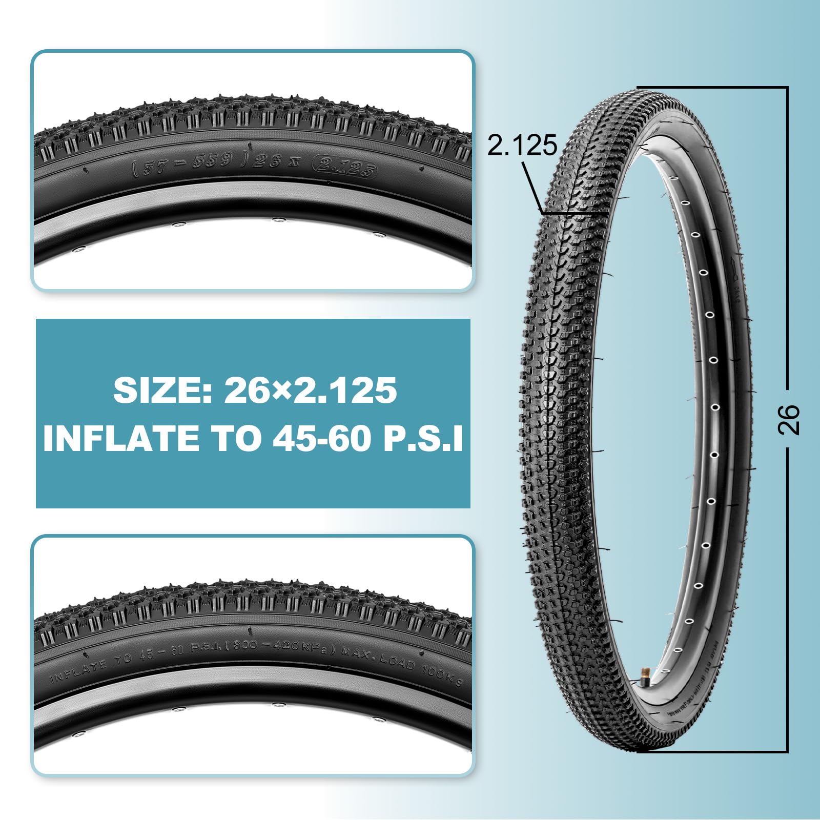 Hycline 2-Pack Mountain Bike Tires Set: 20/24/26/27.5-inch Folding Replacement High-Performance Wear-Resistant Bicycle Tires and Pair Inner Tubes with Tire Levers for MTB Off-Road Bike