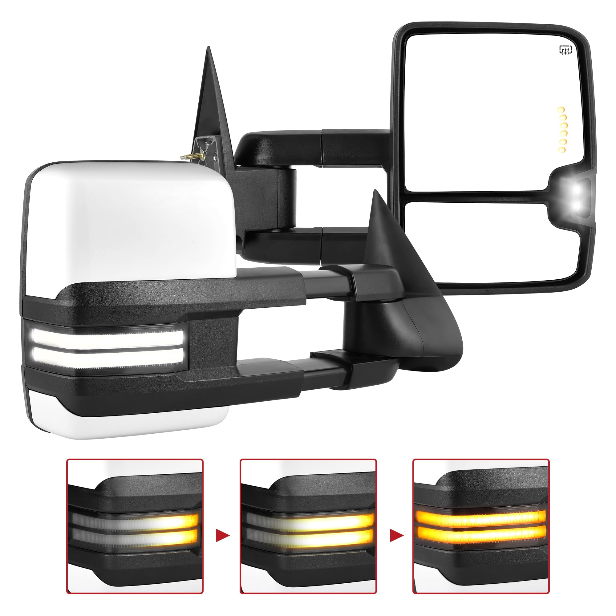 YITAMOTOR Towing Mirrors Compatible with 07-13 Silverado 1500 2500 3500 Tahoe Suburban Avalanche GMC Sierra Yukon Cadillac LED Turn Signal Light Power Heated Manual Telescoping Folding