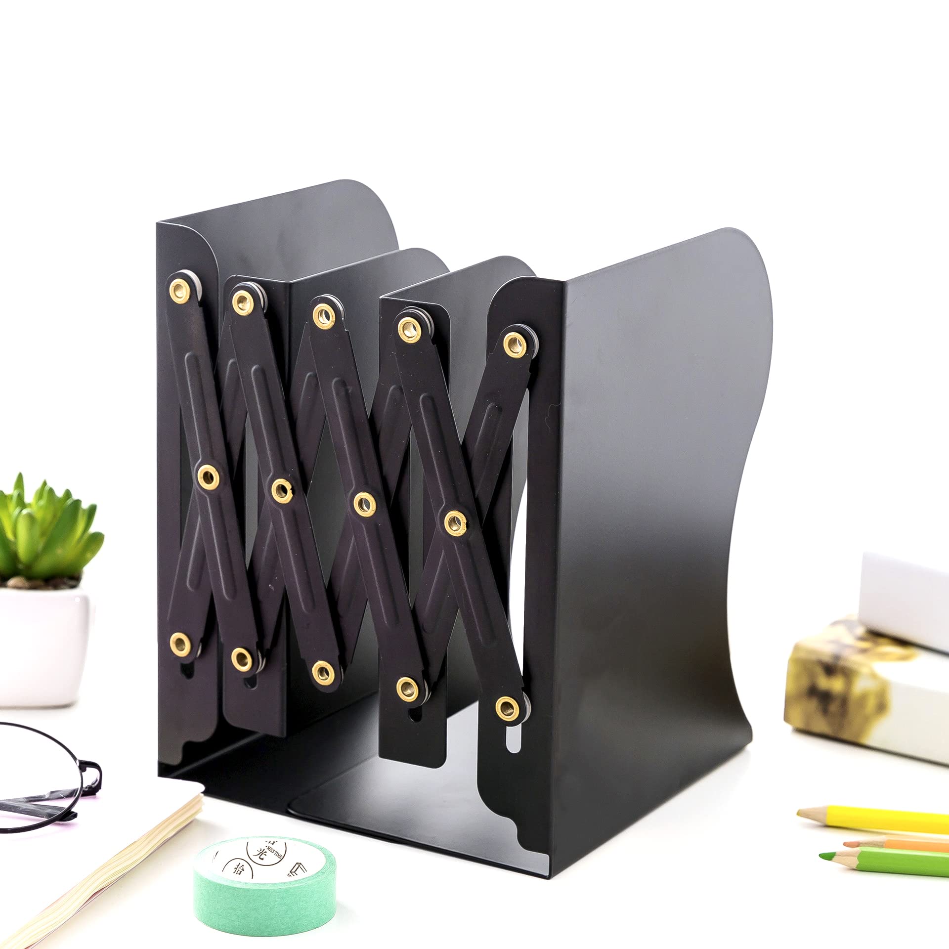 Adjustable Bookends - Nonskid Heavy Duty Book Ends for Desk - Book Stand & Organizer