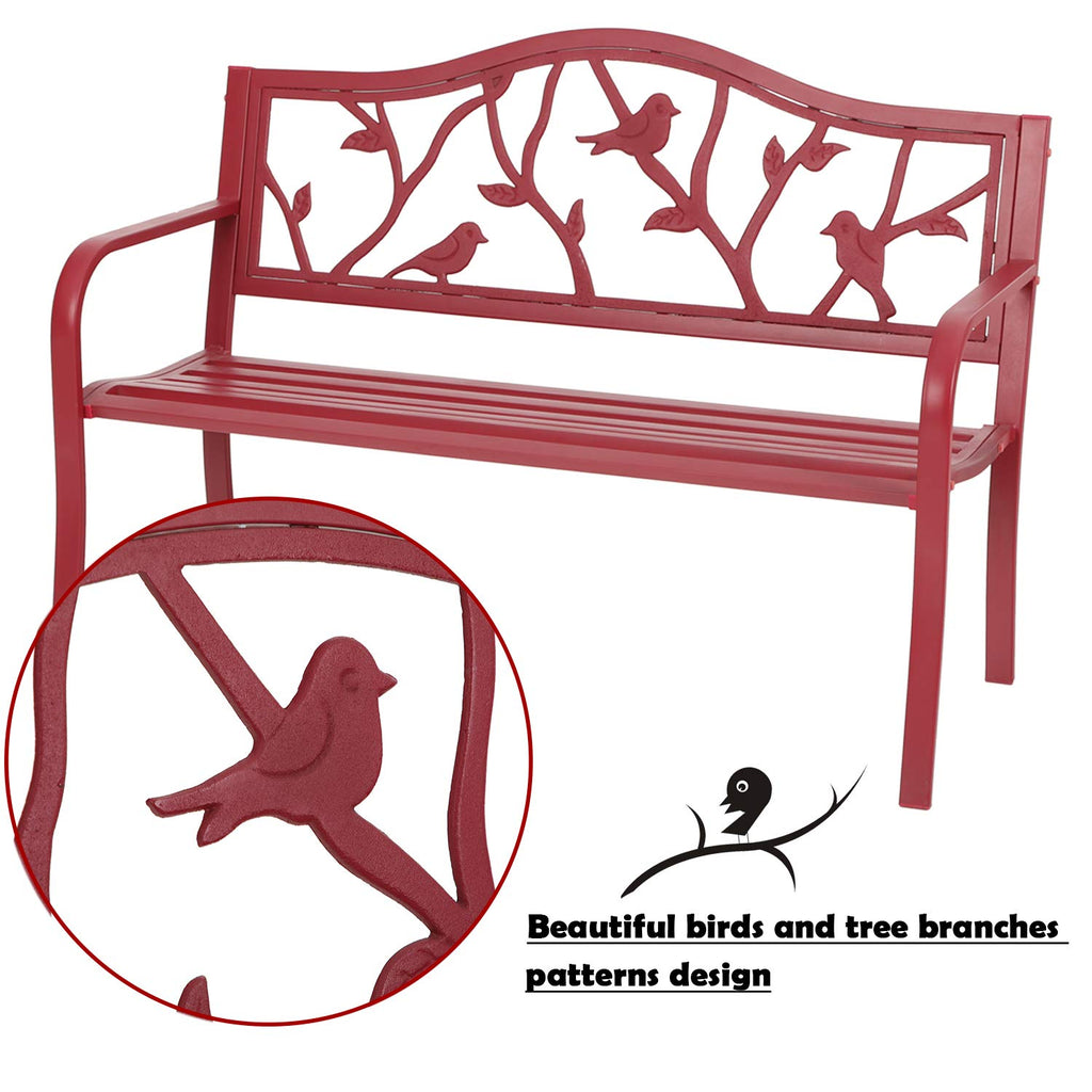 MFSTUDIO 50 Inches Outdoor Garden Bench, Cast Iron Metal Frame Patio Park Bench with Floral Pattern Backrest, Arch Legs for Porch Lawn Garden Yard(Black)