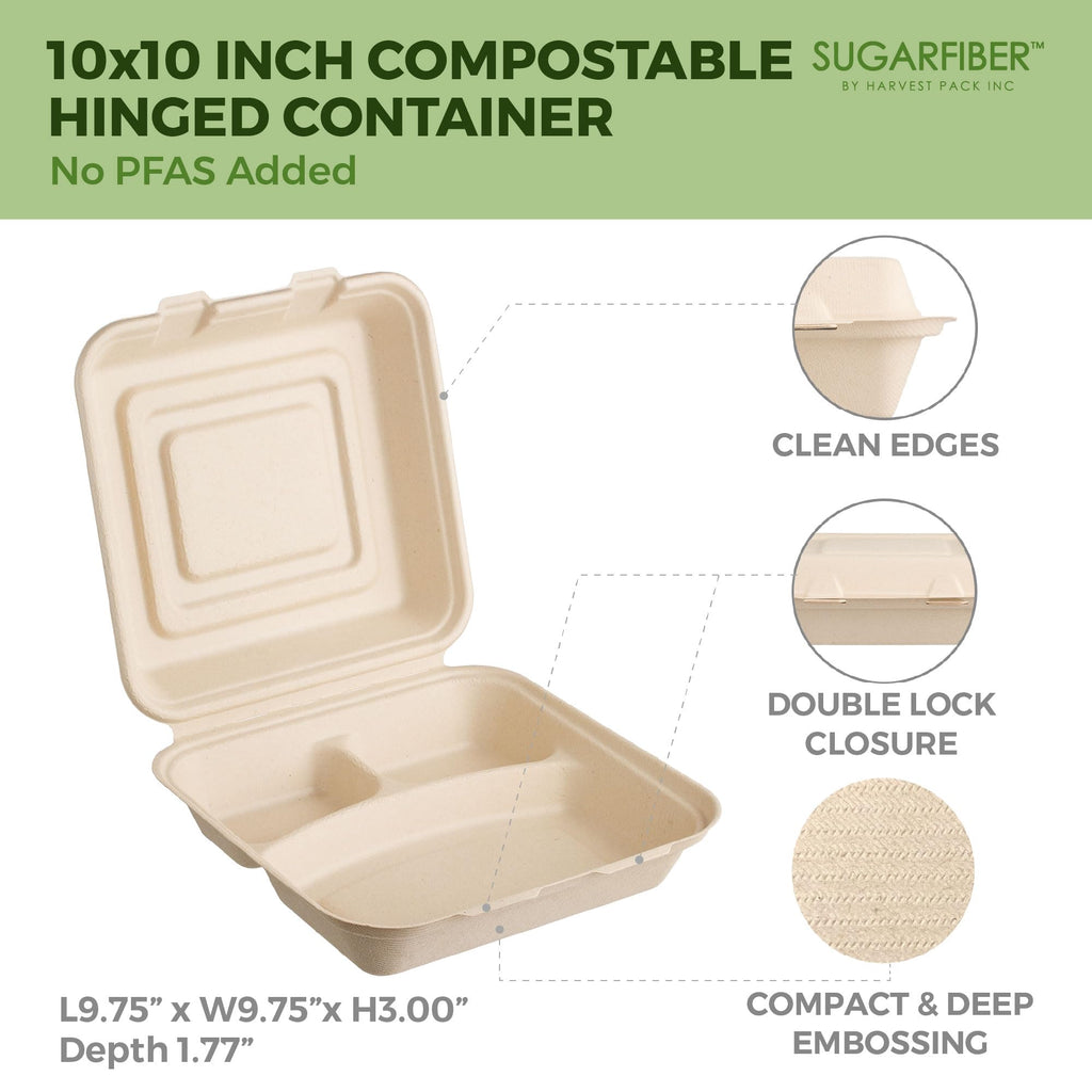 [50 COUNT]Harvest Pack 6 X 6" Compostable Clamshell Take Out Food Containers, PFAS FREE Square To go Containers with Lids, Heavy-Duty Disposable Bagasse Bento Cake Box, Eco-Friendly Sugarcane Fibers