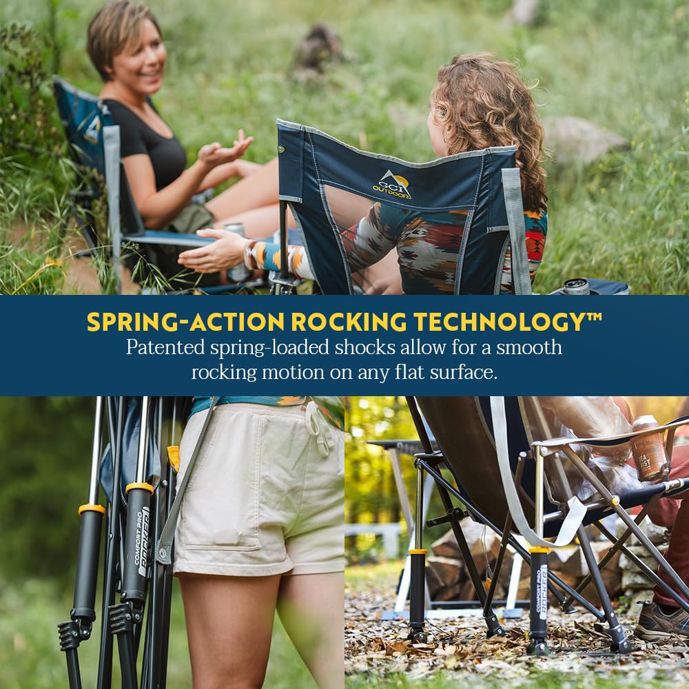 GCI Outdoor Comfort Pro Rocker Camping Chair | Portable Folding Rocking Chair with Durable Armrests & Drink Holder — Blush