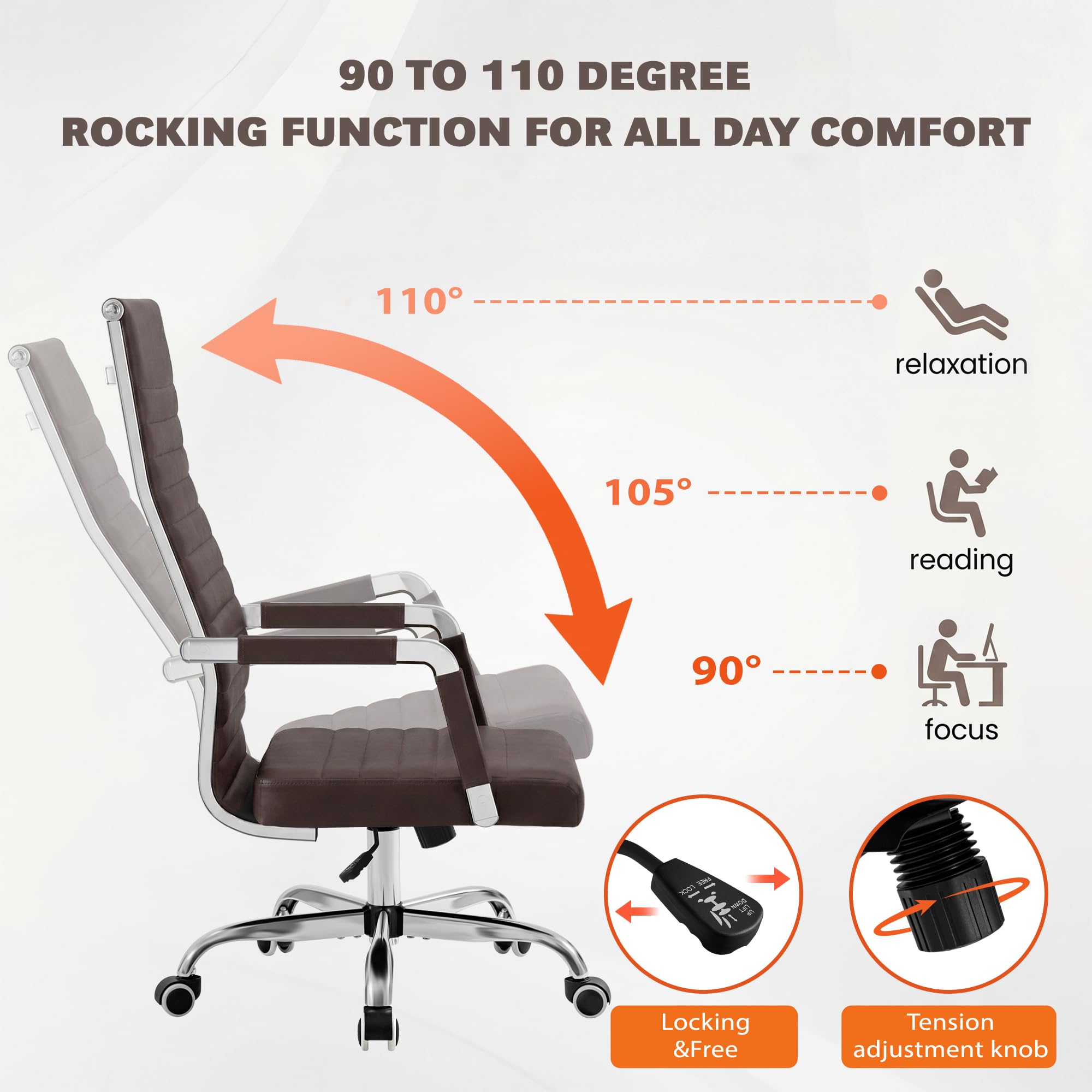 Furmax Ribbed Office Chair High Back PU Leather Executive Conference Chair Adjustable Swivel Chair with Arms (Bicolor Retro Brown)