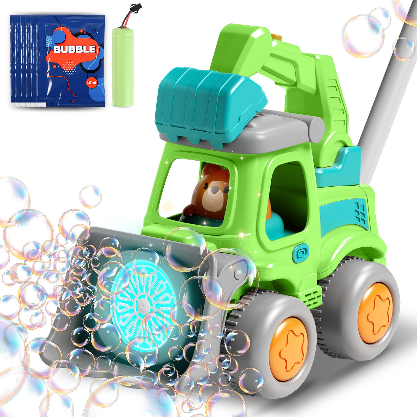 Bubble Lawn Mower Toddler Toys,Engineering Car Bubble Machine Maker Blower Kids Toy Cart,Ideal Gifts for 1-4 Year Old Boy,Girl,Grill Outdoor Child Party Toys with 6X Bubbles Solution Refills,Green