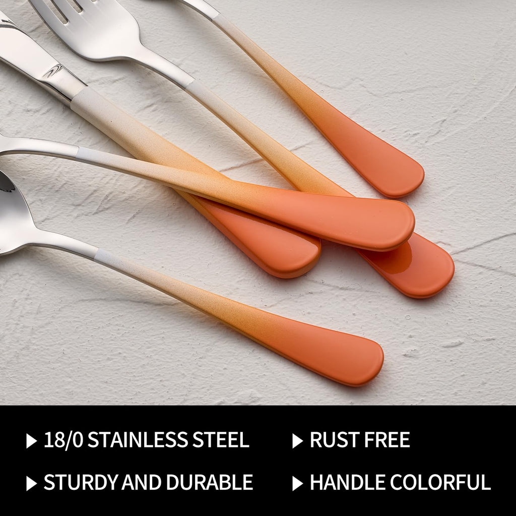 20-Pieces Blac and Pink Silverware Sets for 4,Pink Handle Stainless Steel Cutlery Set, Include Forks Spoons and Knives Set, Dishwasher Safe Utensil Sets for Home Restaurant