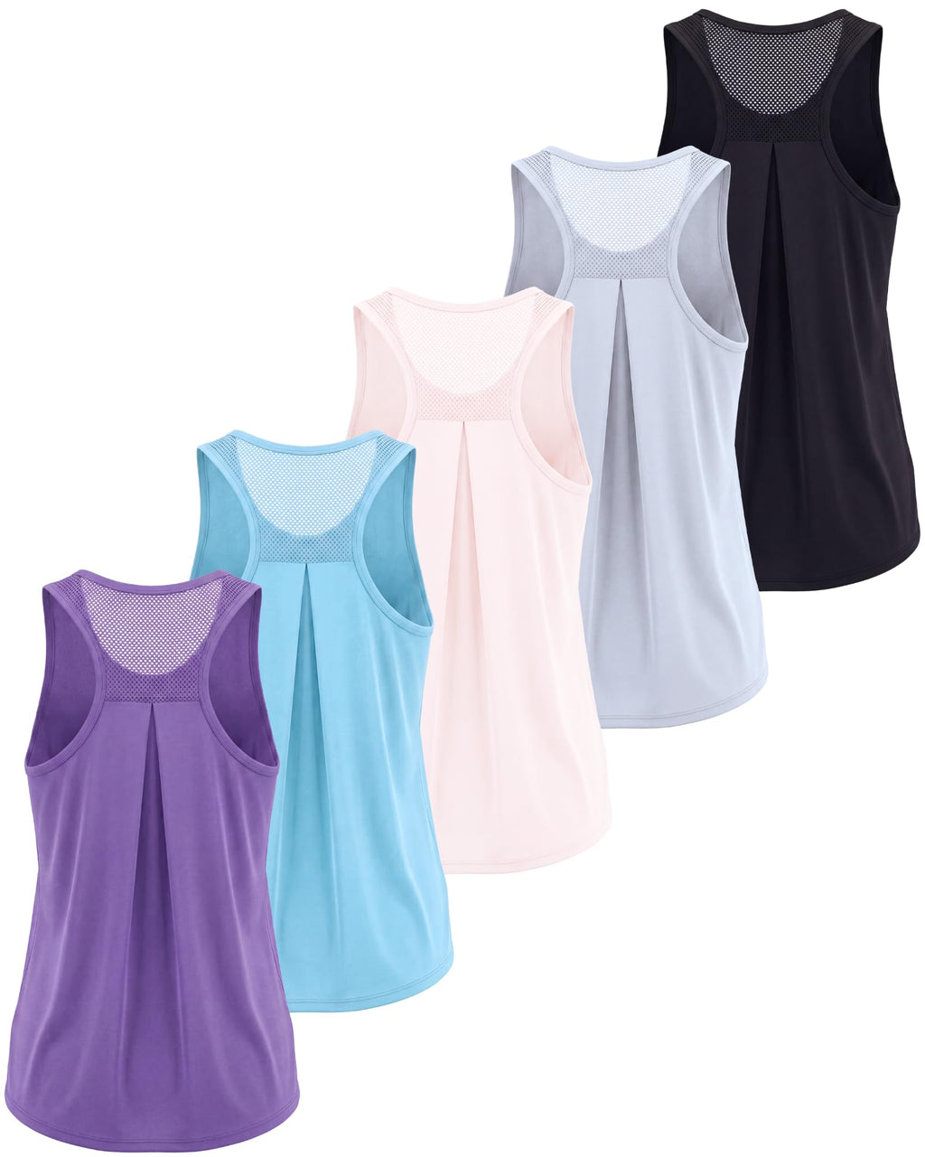 Real Essentials 5 Pack: Women's Racerback Athletic Tank Top Mesh Back Dry-Fit Sleeveless Shirt for Workout Running Gym (Plus)