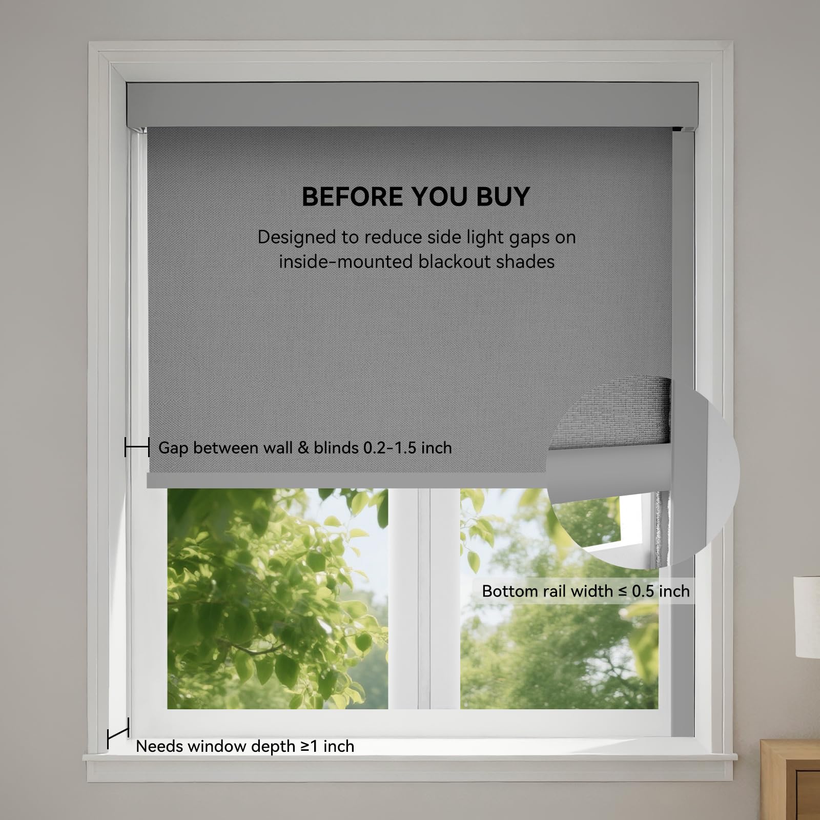 ZSTARR PVC Light Blockers Blackout Light Blockers Side Tracks for Window Shades Blinds Side Tracks for Blackout Shades Easy to Install Light Blocking Strips for Bedroom (Black, 58",2Pcs)