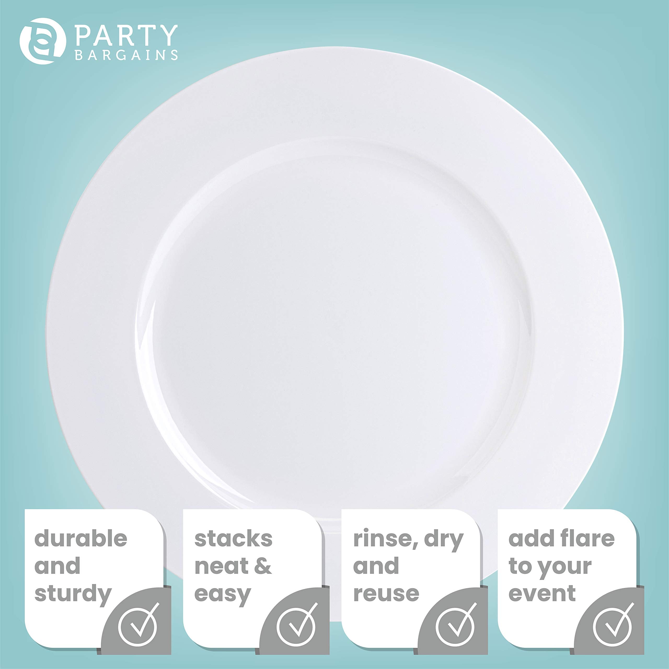 PARTY BARGAINS 13-Inch Charger Plates - 96 Pack, Clear Gold Rim, Heavy-Duty Disposable Chargers for Elegant Dining - Ideal for Weddings and Formal Events