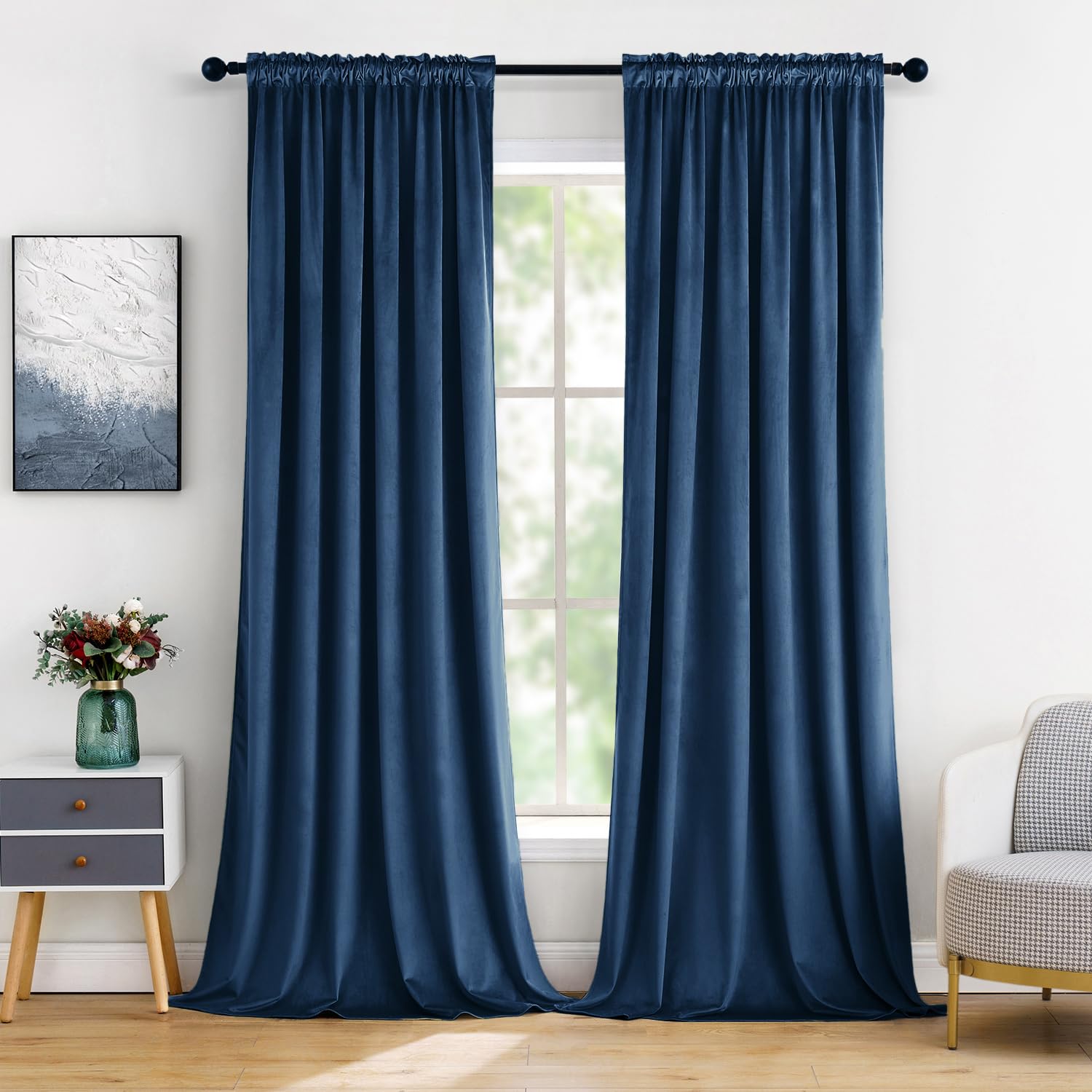 MIULEE Black Velvet Curtains Thermal Insulated Blackout Halloween Curtain Drapes for Bedroom Living Room Darkening 63 Inches Long Curtains Panels Rod Pocket Set of 2