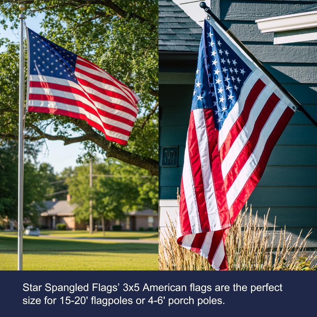 2x3 American Flags for Outside | 100% Made in USA American Flag 2x3, US Flag with Heavy Duty Nylon Built for Outdoor Home and Boat, Embroidered Stars, Sewn Stripes plus Quadruple Stitching on Fly End
