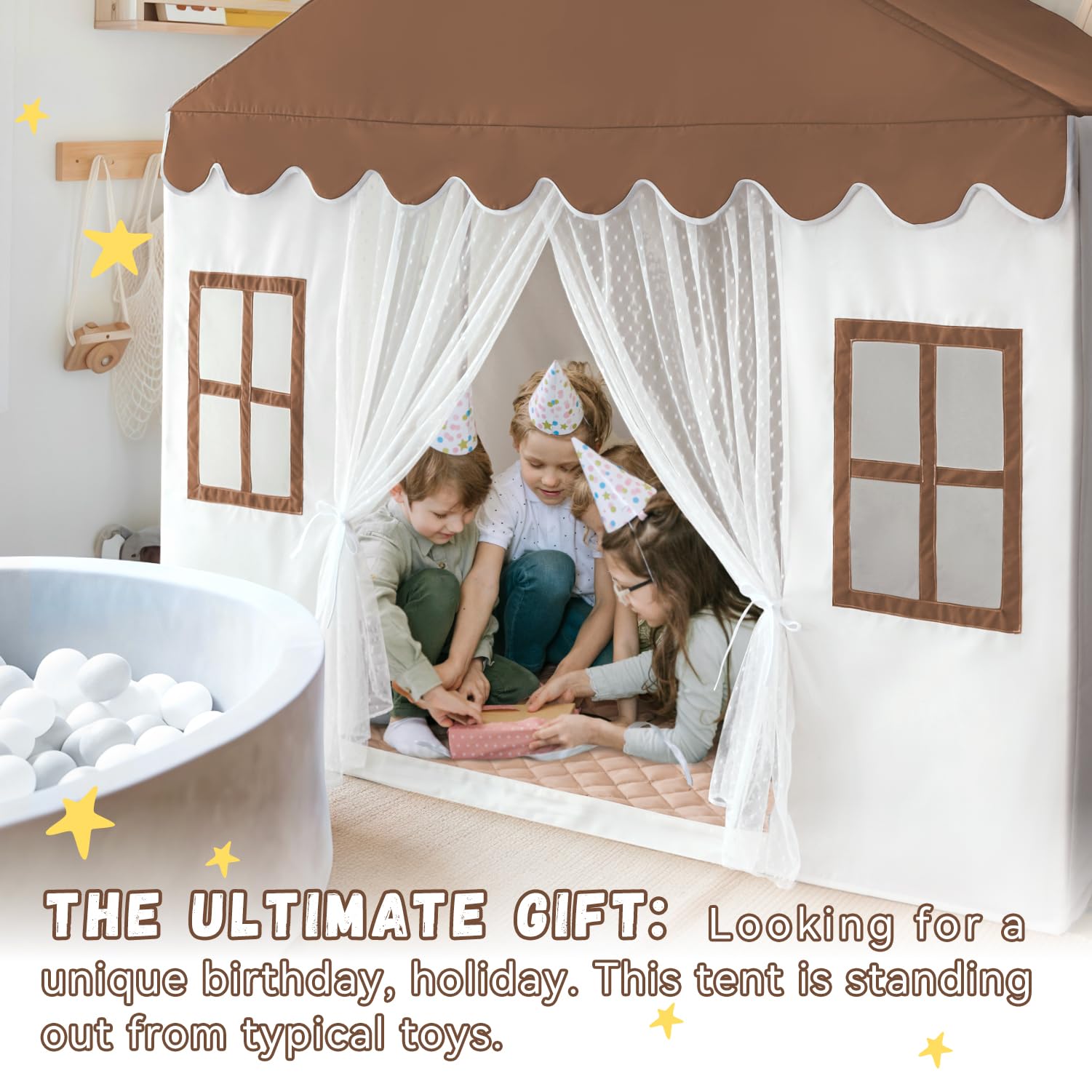 Kids Play Tent with Mat, Large Playhouse Play Tent Indoor for Girls Boys | Kids Play Playhouse Tent Ages 4-8 for Toddlers Children Boy Girl Play House Toy Birthday Gift, Washable, 57" x 35.5" x 53"