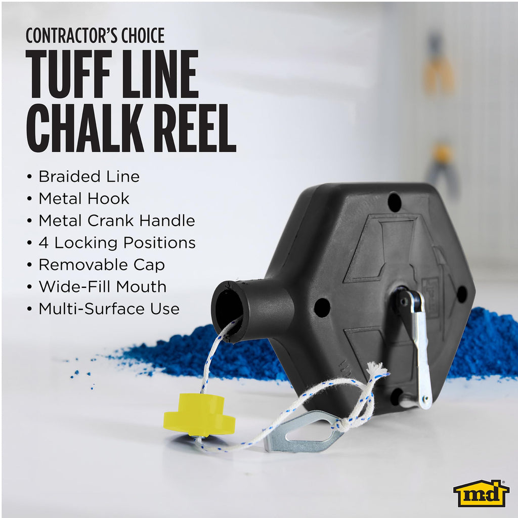 M-D Building Products 00805 ABS Tuff Line™ Contractor Chalk Reel, Durable and Reliable Chalk Line for Precision Marking, Ideal for Construction & Carpentry Projects (0.06 in. x 100 ft, Black)
