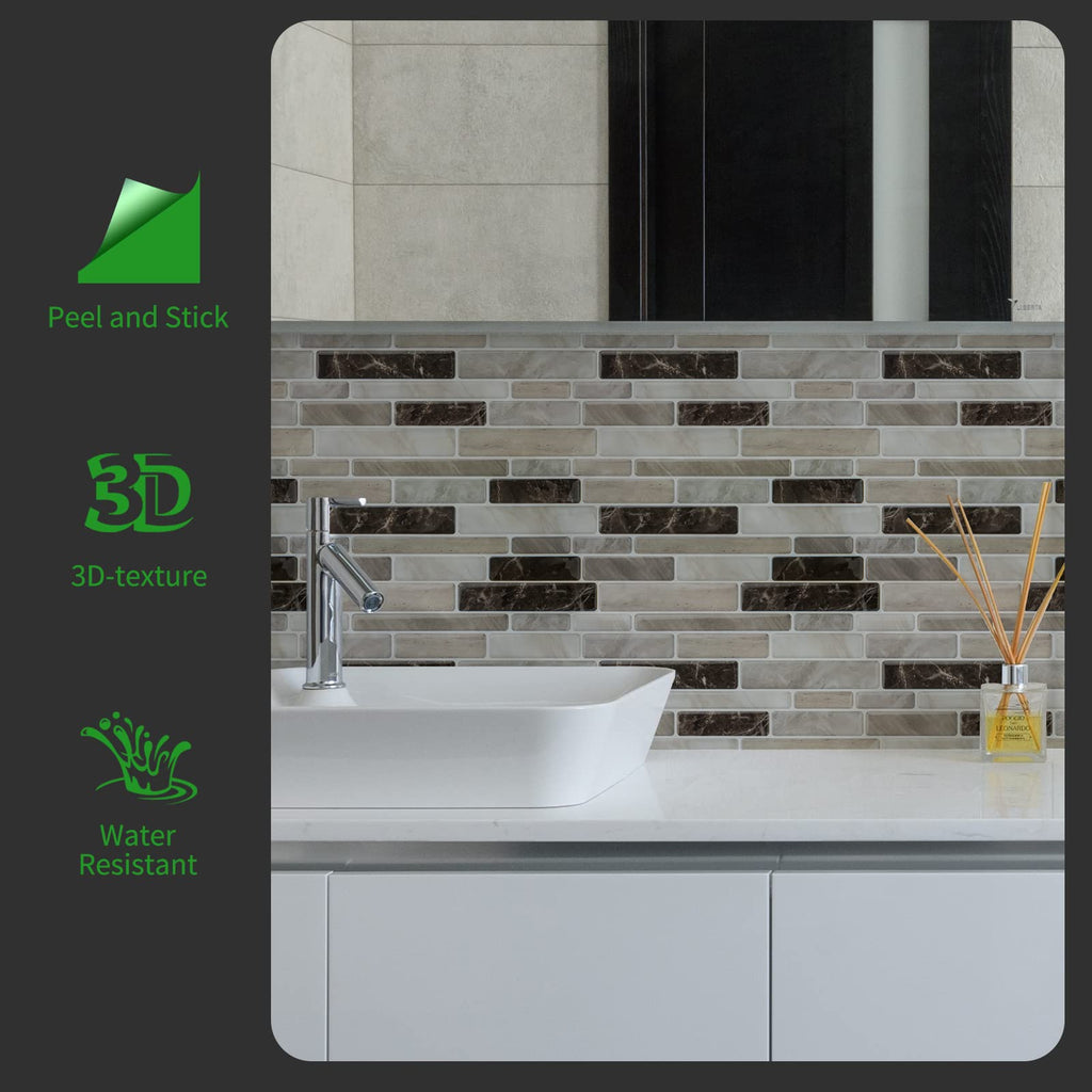 WOWSTAR 10-Sheet Peel and Stick Backsplash Tile for Kitchen, Back Splash Stick On Tiles for Kitchen Wall (Sand)