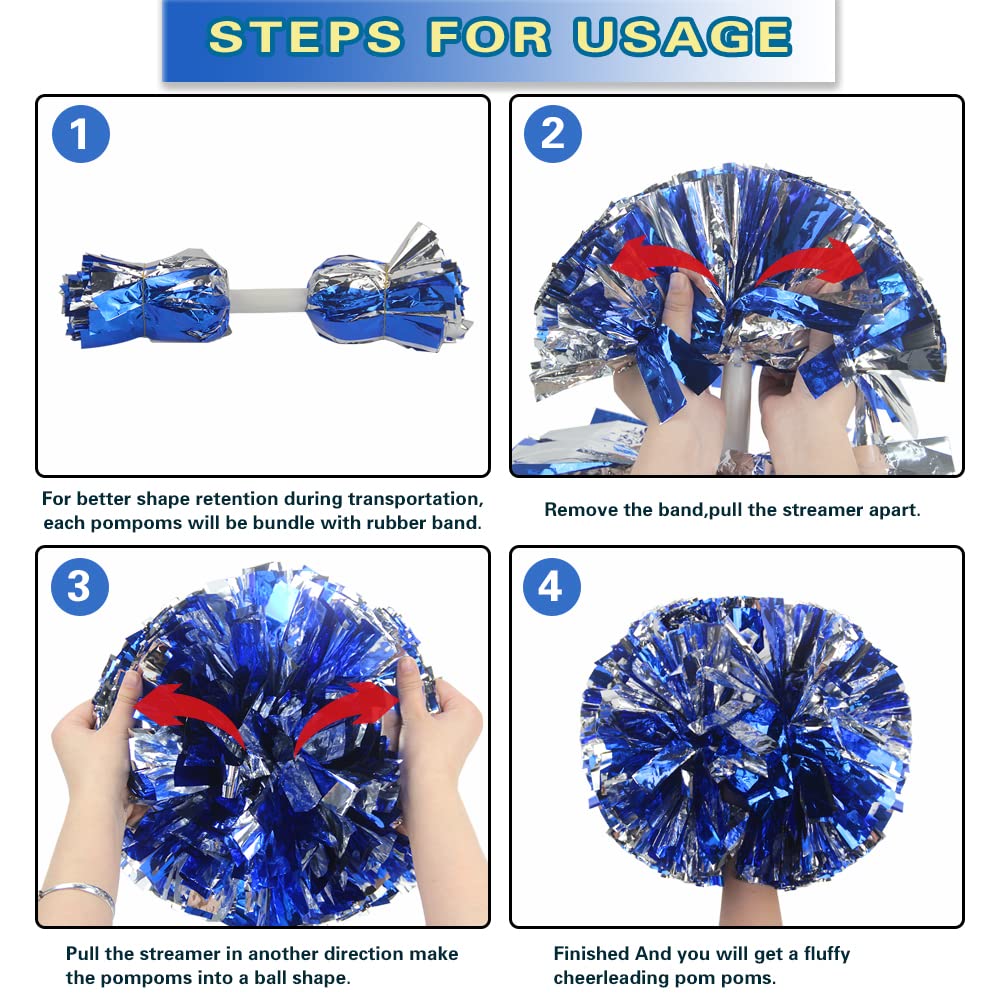 Lovecheer 2PCS/6PCS Metallic Pom Poms Cheerleading with Baton Handle Cheer Pompoms for Kids Adults Team Sports Spirit Party Cheering