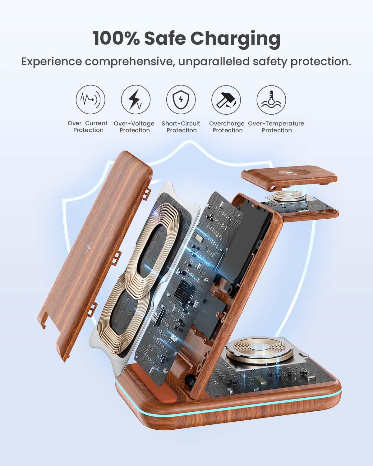 GEEKERA 3 in 1 Wireless Charging Station, Foldable Wireless Charger Stand for Multiple Apple Devices for iPhone 17 16-8, Apple Watch Ultra//11/10/9/SE/8/7/6/5, AirPods Pro/4/3/2