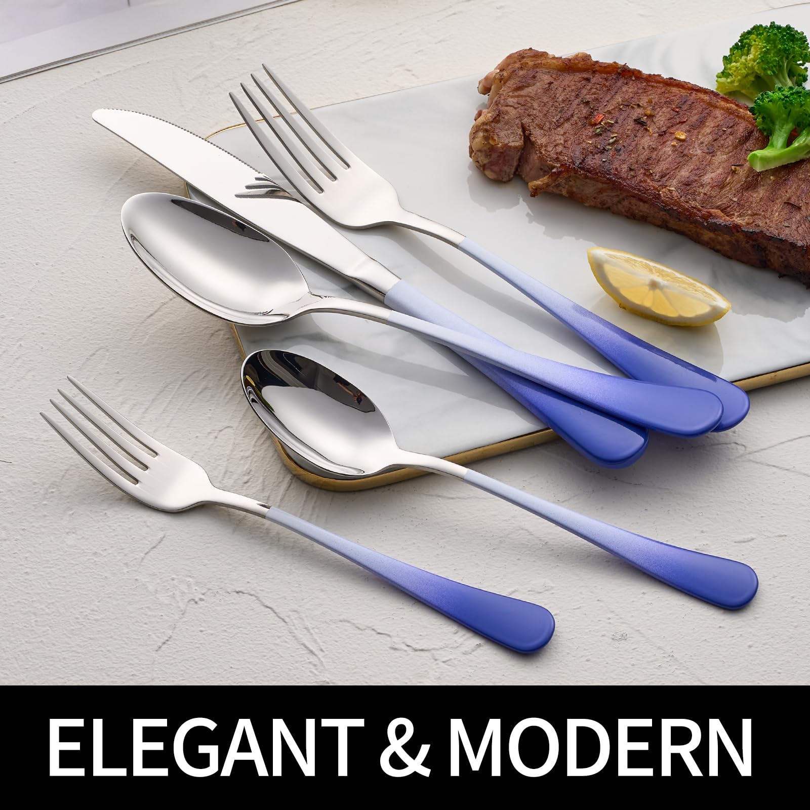 20-Pieces Blac and Pink Silverware Sets for 4,Pink Handle Stainless Steel Cutlery Set, Include Forks Spoons and Knives Set, Dishwasher Safe Utensil Sets for Home Restaurant